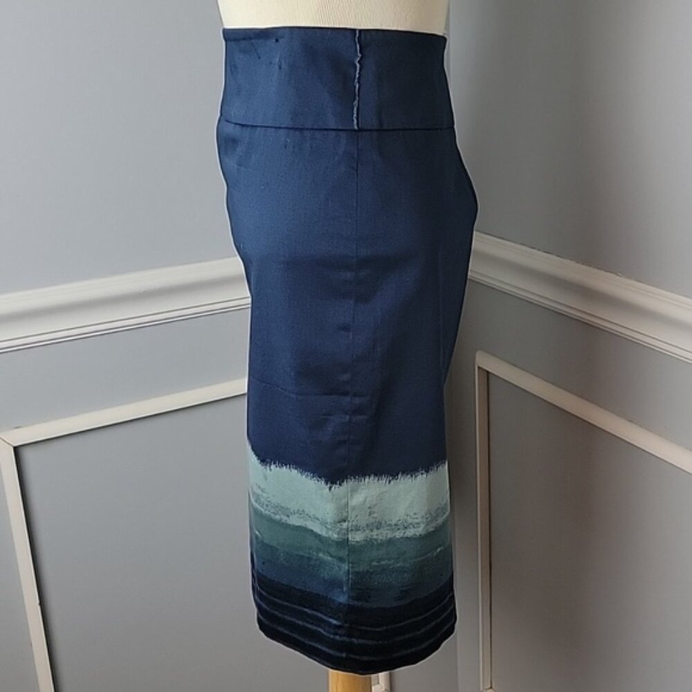 ANN TAYLOR Navy Blue Green Beachy Ombre Striped Office Preppy Pencil Skirt 12 - Picture 2 of 11